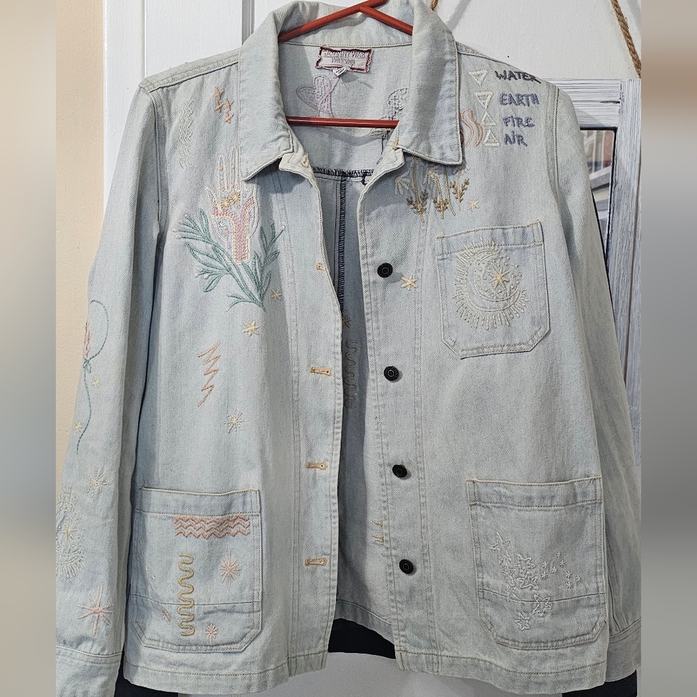 Johnny Was Pastel Embroidered Denim Jacket